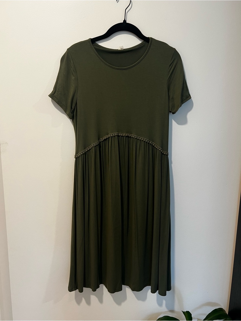 Pinkblush Olive Green Short Sleeve Midi Babydoll Dress